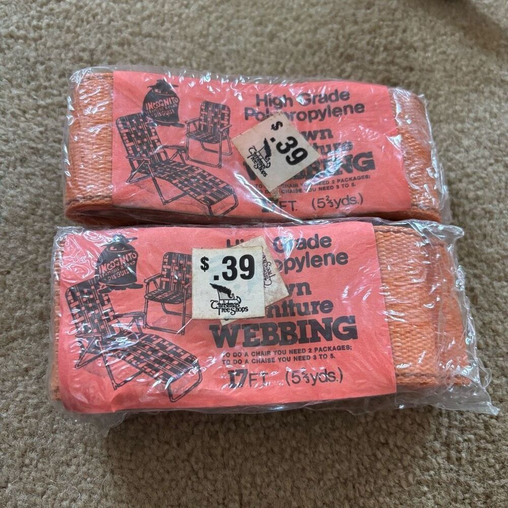 2 Packs Incognito Vintage 17ft. Orange Lawn Furniture Webbing *New*